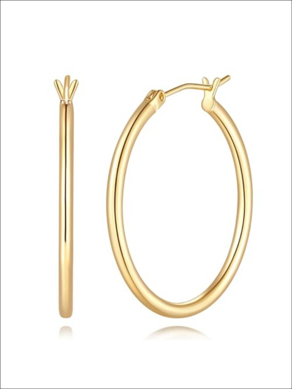 14K Gold Plated Thin Hoop Earrings Latch Back Minimalist